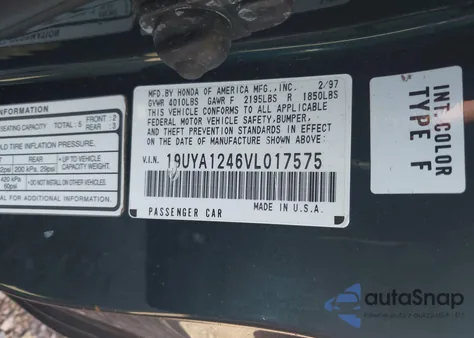 1997 Acura Cl 2.2 from USA, damaged, VIN 19UYA1246VL017575